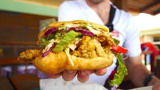 Trinidadian SEAFOOD STREET FOOD!! Lobster Roti and Bake & Shark on Maracas Beach, Trinidad!!