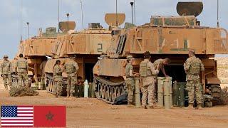 US Armed Forces. Armored Vehicles and Aircraft during combat exercises in Morocco.