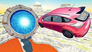 Cars Extreme Teleportation Through Giant Portals - Jumps and Crashes BeamNG.drive