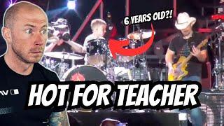 HOT FOR TEACHER| 6 year old drummer LIVE on Stage Drummer Reacts FIRST TIME HEARING