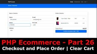 PHP Ecom Part 26: How to make checkout page and place order in PHP MySql | Delete cart items