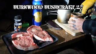 BURNWOOD BUSHCRAFT 2.7 -  Cooking Steak on the Campfire in the Rain.