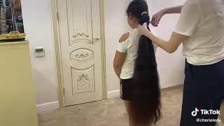 Very Long and thick hair chopped into a bob off a small girl | Cute ponytail | Headshave