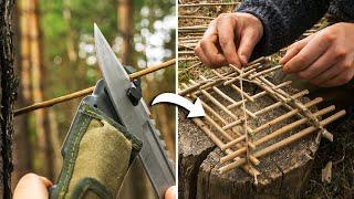 A wonderful BUSHCRAFT thing with your own hands and WOODEN chair in the forest!