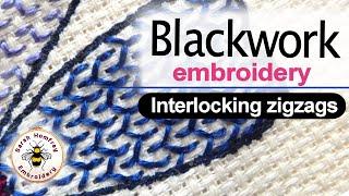 Blackwork Embroidery diaper patterns- interlocking zigzag | Blackwork embroidery video tutorial