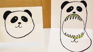 süßer Panda VS Panda Monster | Stimmungs Faltbild mit knuffigem Bär | Geburtstagskarte basteln