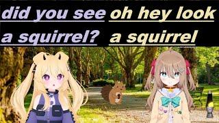 dog Neuro-Sama and cerber go to the park and see a squirrel