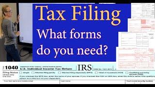 Tax forms, documents needed to file your IRS 1040 tax return. W-2, 1099, SSA, Schedule C, 1098, div