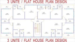 HOUSE PLAN DESIGN | EP 229 | 3000 SQUARE FEET 3-UNIT/FLAT HOUSE PLAN | LAYOUT PLAN