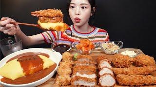 SUB)Crispy pork cutlet, king fried shrimp, cheese ball, shrimp croquette and omelet Mukbang Asmr