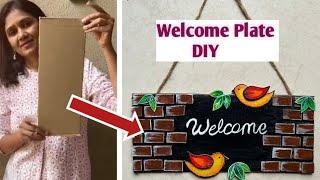 Welcome board/ Welcome plate diy #diy #welcome #homedecor #trending #cardboardcraft #bestoutofwaste