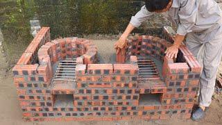 DIY Traditional Firewood Stove - Build Bouble Kitchen Easy From Brick and Cement