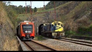 CPTM Serviço 710 Túnel Botujuru Trens Series 9500 7000 e MRS Q100 Q028 Trens no mesmo sentido, EFSJ