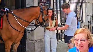 CHEEKY HORSE 'Popcorn' TRIES TO PULL A GIRL'S TOP OFF - King's Troop TikTok Live at Horse Guards!