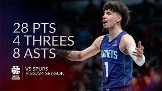 LaMelo Ball 28 pts 4 threes 8 asts vs Spurs 23/24 season