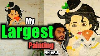 My LARGEST ! painting on a wall | Shree Krishna acrylic painting