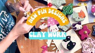 Making cute clay pins for Halloween | Cozy craft day vlog