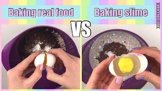 Baking real food Vs slime CHALLENGE!!