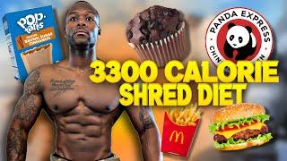 3300 CALORIE SHRED DIET (FAT LOSS) | FULL DAY OF EATING + FOOD CHALLENGE  #shredding - 22 Days Out