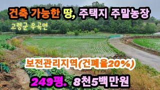 [2108] 고령땅 매매, 고령 전원주택지 매매, 고령 주말농장 매매, 고령군 우곡면 답곡리 주택지, 주말농장 매매, 249평, 8천5백만원  [고령 부동산]