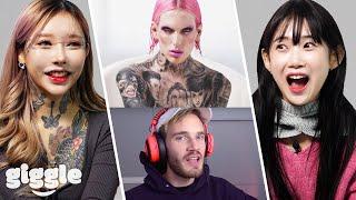 Korean Tattoo Artists React to YouTuber's Tattoos (ft. Pewdiepie, Jeffreestar, Elijahdaniel)