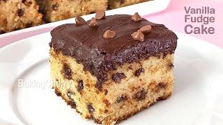 Soft and Moist VANILLA CAKE with CHOCOLATE FUDGE! Chocolate Chip Cake!