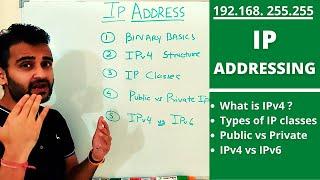 What is IP addressing? How IPv4 works|  ipv4 vs ipv6 | 5 types of ip classes | public vs private ip