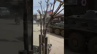 Russian armored vehicles flying YPG flag in Afrin canton. 2017