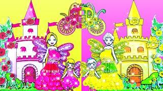Paper Dolls Dress Up   Tinkerbell Pink Vs Yellow Castle Decoration Challenge  Dolls Beauty #86