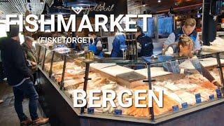 FISH MARKET IN BERGEN - (FISKETORGET) - Seafood market in Bergen - WalkTour - February 2023