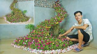 Recycle plastic bottles to Make Waterfall Garden Ideas | Beautiful Moss Rose Garden