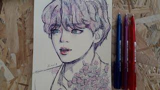 Jin Colored Pen Sketch \\ tried to sketch him pretty but kind of failed 