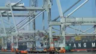 Driverless trucks for containers in the port of Rotterdam.