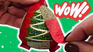  Christmas Tree Rock Painting Made EASY with Painter's Tape!