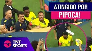 NEYMAR É ATINGIDO POR SACO DE PIPOCA E DISCUTE COM TORCEDOR BRASILEIRO!