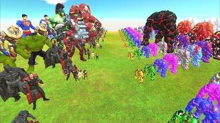 SUPERHEROES GOLEM WAR - SUPERHEROES TEAM vs GOLEM TEAM - Animal Revolt Battle Simulator