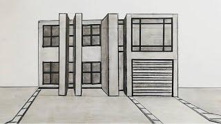 Drawing House - Tutorial, my Modern House With measuring - Drawing step by step