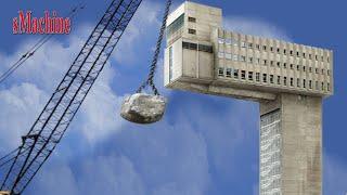 Building Gets Demolished By Crane Wrecking Ball, Amazing Fastest Construction Demolition Skill