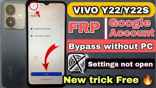 Vivo Y22 / Y22s FRP bypass | VIVO Y22, Y22s Google Account Bypass Android 14| settings not open 2025