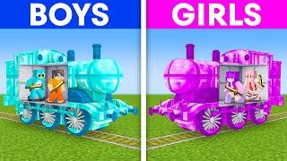 BOYS vs GIRLS: TRAIN HOUSE Build Challenge in Minecraft