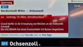 Hamburger HOCHBAHN - UBahn Linie U1 - Stationsansage Ochsenzoll + SEV Sonderansage wegen Bauarbeiten