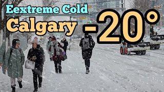 Snowfall and Extreme Cold in Calgary on February 2025. Calgary winter Walking tour #Calgary #snow