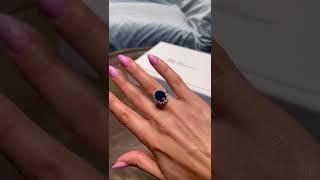 Louily Luxurious Halo Oval Cut Blue Sapphire Engagement Ring In Sterling Silver