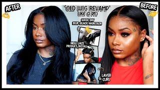 LEARN HOW TO REVAMP AN OLD WIG!! Dye Blue-Black Haircolor, New Lace Wig Product, Layer & Curl Wig