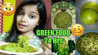 I ate only GREEN FOOD for 24 HOURS challenge !!24 hrs শুধু সবুজ খাবার||সাথে Clg e বনবান্ধব উৎসব