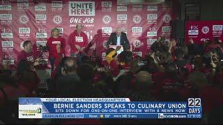 Democratic presidential candidate Bernie Sanders speaks to local culinary union