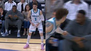 LaMelo Ball hits 3 and points at Thanasis for talking trash while courtside 