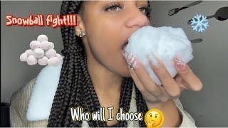 ICE ASMR | Snowball Fight!! , I GOT HIT BY @CrispyCrunchyASMR , Ice Queen eating asmr