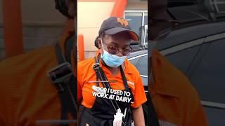 Fast food worker pours out a man’s drink 