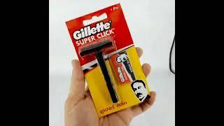 Gillette Super Click Shaving Long Handle Click Safety Razor & Gillette Super Thin Razor Blade